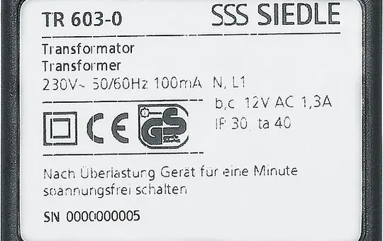 SIEDLE TR 603-0 Transformator 100 mA