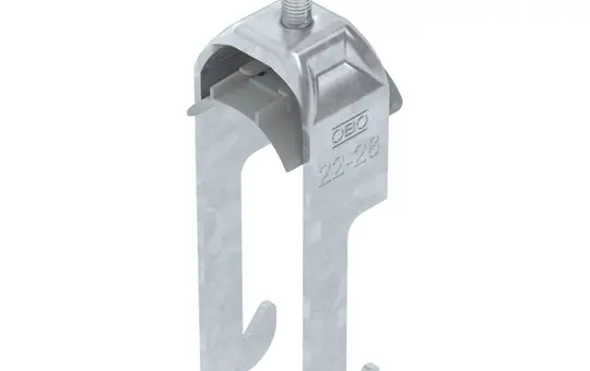 OBO BETTERMANN 1187720 Stahl-Bügelschelle verzinkt 1-fach, Kunststoffwanne, W-Fuß | 22-28 mm
