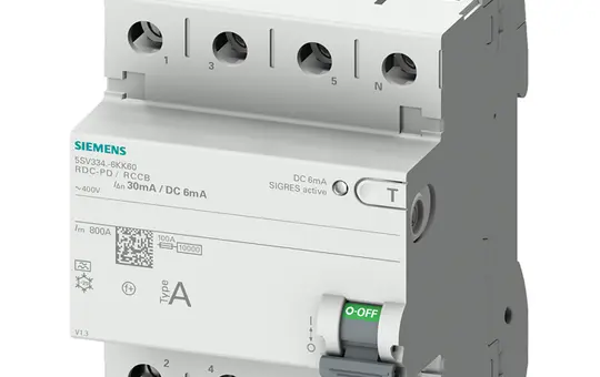 SIEMENS 5SV3344-6KK60 FI-Schutzschalter 4-polig 30 mA Typ A 40 A, N rechts, E-Mob