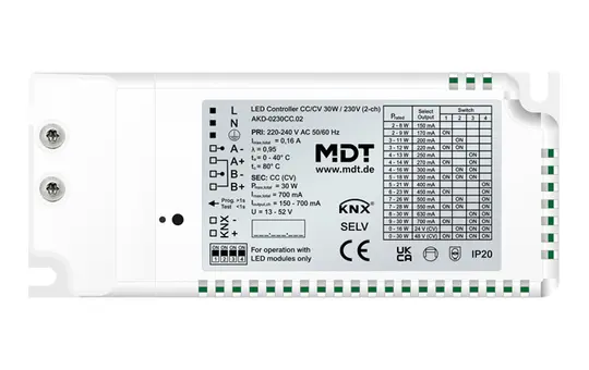 MDT AKD-0230CC.02 KNX-LED-Controller CC/CV mit Netzteil UP 2-fach, 30 W