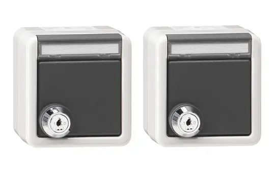 GIRA 456030 SCHUKO-Steckdose Aufputz IP44 1-fach, Schloss, gleiche Schließungen, 2 Stück | grau