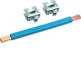 HAGER N75B CU-Schiene universZ lamelliert mit Klemmen mit 2x Klemmen bis 35 mm² | blau | 180x9x6
