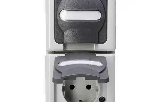 KOPP 131456008 SCHUKO-Steckdose Aufputz BLUE ELECTRIC 2-fach, senkrecht | grau