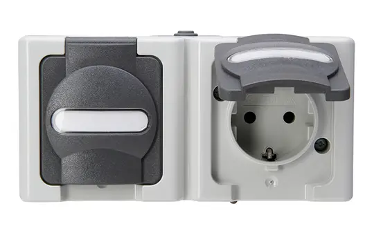 KOPP 131256002 SCHUKO-Steckdose Aufputz BLUE ELECTRIC 2-fach, waagerecht | grau