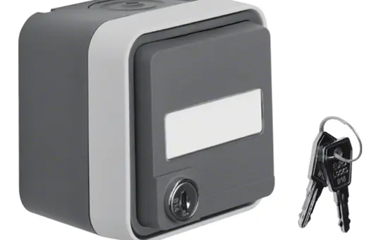 BERKER 47393505 beschr. SCHUKO-Aufputzsteckdose W.1 1-fach, Klappdeckel, abschließbar | grau/lichtgrau matt