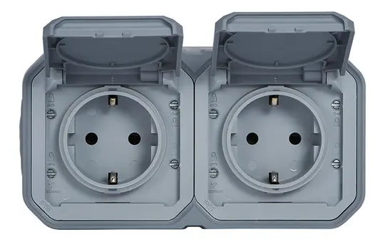 LEGRAND 069742L SCHUKO-Aufputzsteckdose Plexo New 2-fach, horizontal | grau