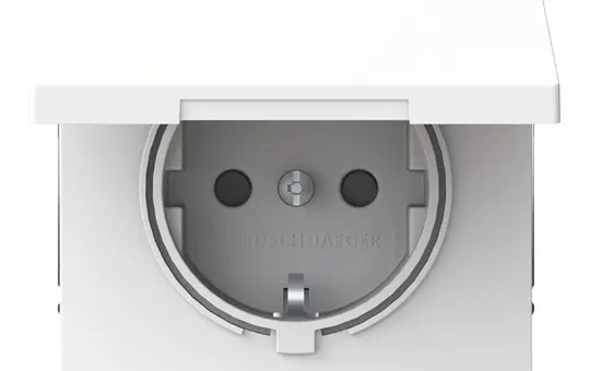 BUSCH-JAEGER 20 EUKBR-44G SCHUKO-Steckdose art linear Klappdeckel, Berührungsschutz, mit Shutter | studioweiß glänzend