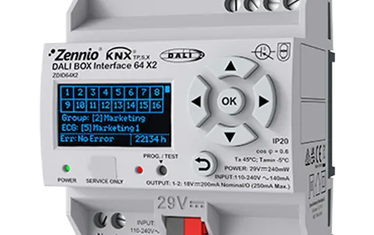 ZENNIO ZDID64X2 KNX-DALI Interface DALI BOX 2 Kanäle, 64 Betriebsgeräte pro Kanal