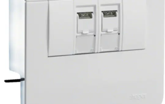 HAGER SL200559079016 Geräteträger für Sockelleistenkanal Datenanschluss Cat.6A | verkehrsweiß | 20x55 mm