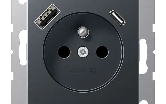 JUNG A1520F-15CAANM internationale Steckdose A/AS FR/BE, USB-A/C, 3,0 A | anthrazit matt