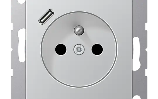 JUNG A1520F-18CAL internationale Steckdose A/AS FR/BE, USB-C | aluminium