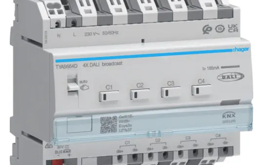 HAGER TYAS664D KNX Secure/DALI-Aktor 4-fach, easy, Broadcast, RGB(T)W