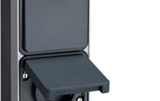 BERKER 47803525 Aufputzkombination W.1 2-fach, senkrecht, Wechsel, Klappdeckel | grau/lichtgrau matt