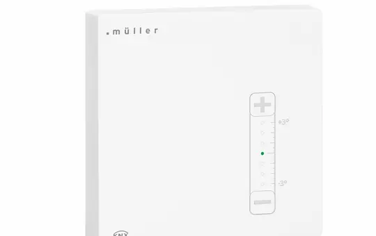 MÜLLER TS 31.11 knx KNX-Raumtemperaturregler Binär-/Analogeing., man. Solltemperaturverst., AP | studioweiß | 80x80 mm