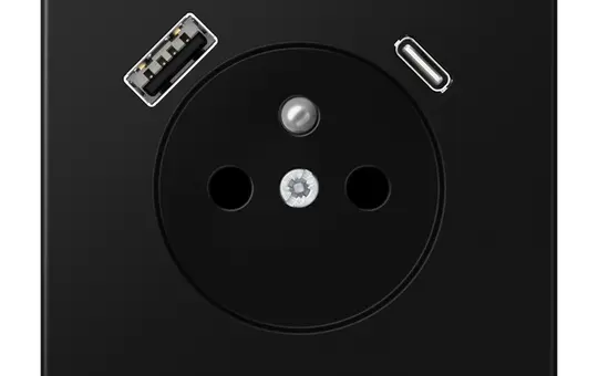 JUNG LS1520F-15CASWM internationale Steckdose LS FR/BE, USB-A/C, 16 A | schwarz matt