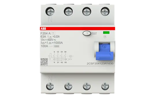 ABB F204 A-63/0.03-L FI-Schutzschalter 4-polig 30 mA Typ A 63 A, links