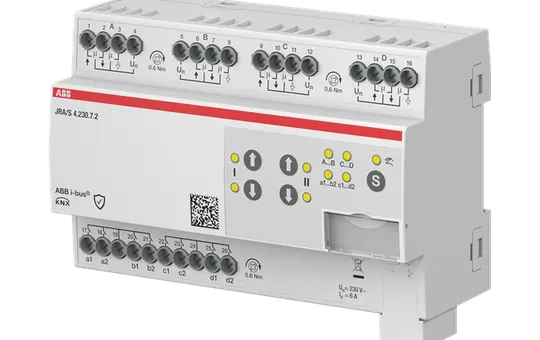 ABB JRA/S4.230.7.2 KNX-Jalousieaktor 230 V 4-fach, Fahrtzeitmessung, 12 Binäreingänge, 3End