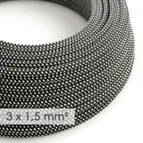 CREATIVE CABLES XZ15RT41 Leuchten-Textilkabel rund Seideneffekt, Sternmuster | schwarz-weiß | 3x1,50 mm²