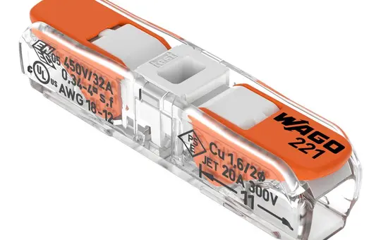 WAGO 221-2401 Durchgangsverbinder Serie 221 mit Hebel | transparent/weiß | 4 mm²