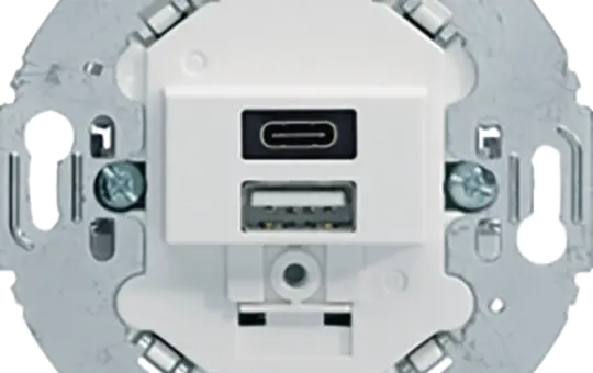 BERKER 260419 USB-Steckdose USB-A/C, 3,0 A, runder Tragring | polarweiß matt