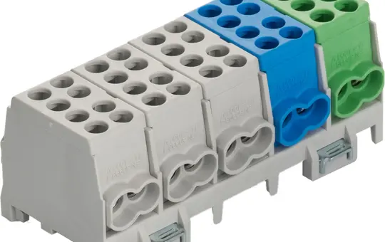 POLLMANN 2080516 Hauptleitungs-Abzweigklemmen S, 5-polig 2 Eingänge, 2 Ausgänge | grau/blau/grün | 25/16 mm²
