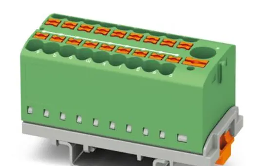 PHOENIX 3273118 Verteilerblock PTFIX für Hutschienenmontage 19-fach, senkrecht, NS35 | grün | 2,5 mm²