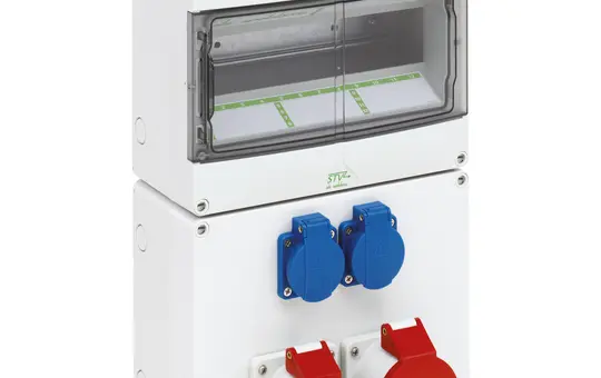 SPELSBERG STV 1222-S Steckdosenkombination IP44 2xSCHUKO-Steckdosen,1xCEE-Steckdose 16A/32A,12TE | grau