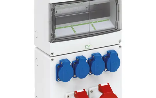 SPELSBERG STV 1224-S Steckdosenkombination IP44 4xSCHUKO-Steckdosen,1xCEE-Steckdose 16A/32A,12TE | grau