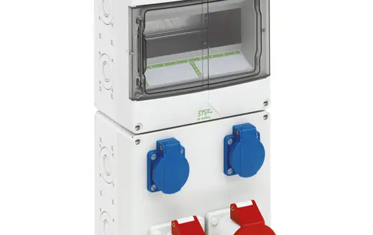 SPELSBERG STV 922-S Steckdosenkombination IP44 2xSCHUKO-Steckdosen,1xCEE-Steckdose 16A/32A,9TE | grau