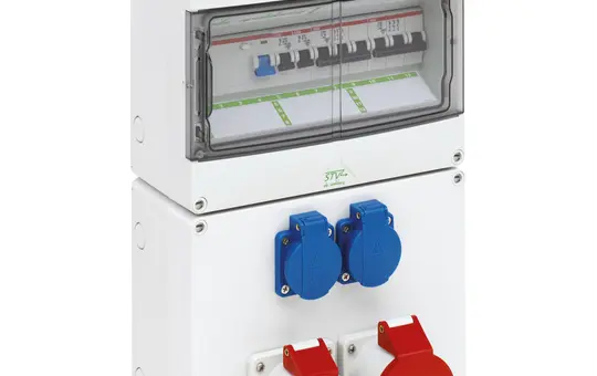 SPELSBERG STV 1222-K Steckdosenkombination best. IP44 2xSCHUKO-Steckdosen,1xCEE-Steckdose 16A/32A,1xFI | grau