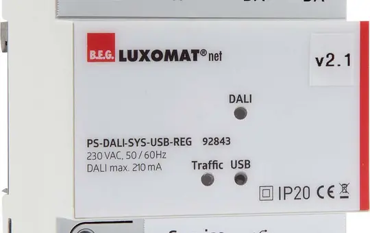 B.E.G. 92843 DALI-Netzteil mit USB Schnittstelle, Hutschiene | weiß