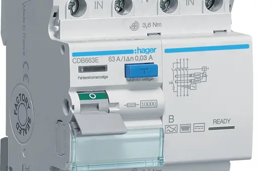 HAGER CDB663E FI-Schutzschalter 4-polig 30 mA Typ B 63 A