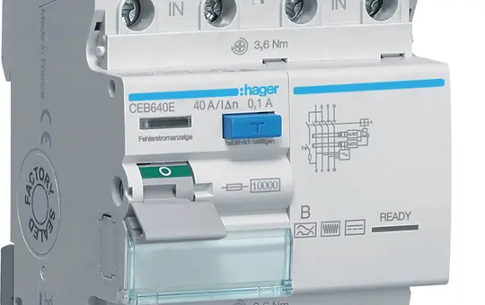 HAGER CEB640E FI-Schutzschalter 4-polig 10 kA 100 mA Typ B 40 A