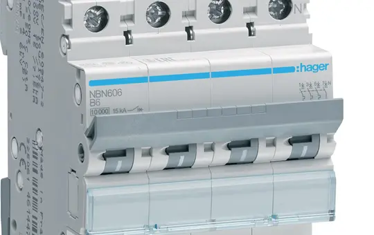 HAGER NBN606 Leitungsschutzschalter 3P+N Typ B 6 A, 10 kA/15 kA