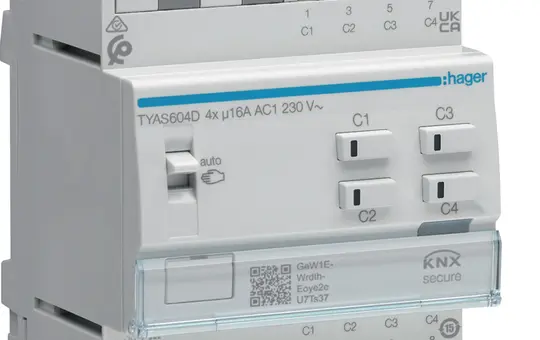 HAGER TYAS604D Schalt-/Jalousieaktor KNX Secure 4/2-fach, 16 A, C-Last