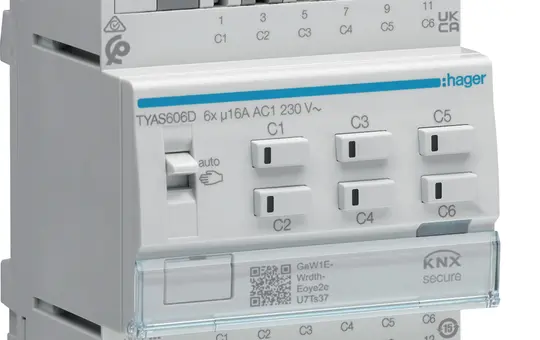 HAGER TYAS606D Schalt-/Jalousieaktor KNX Secure 6/3-fach, 16 A, C-Last