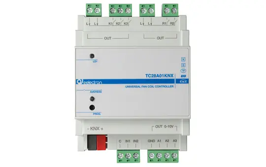 EELECTRON TC28A01KNX KNX-Universal-Fan-Coil-Aktor 3-fach, 2 Binäreingänge, 3 x 0-10 V
