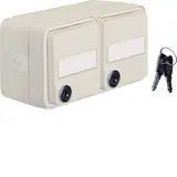 HAGER WNC147B SCHUKO-Aufputzsteckdose IP55 W.1 2-fach, waagerecht, Schriftfeld, Schloss | polarweiß