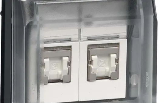 HAGER WNA227 Netzwerkdose AP IP55 W.1 2-fach, Cat.6a, geschirmt | grau