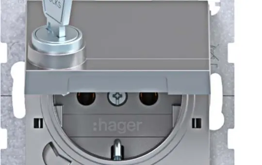 HAGER WAS1115TA SCHUKO-Steckdose A.x/C.x Klappdeckel mit Schloss, arretierend | titan matt